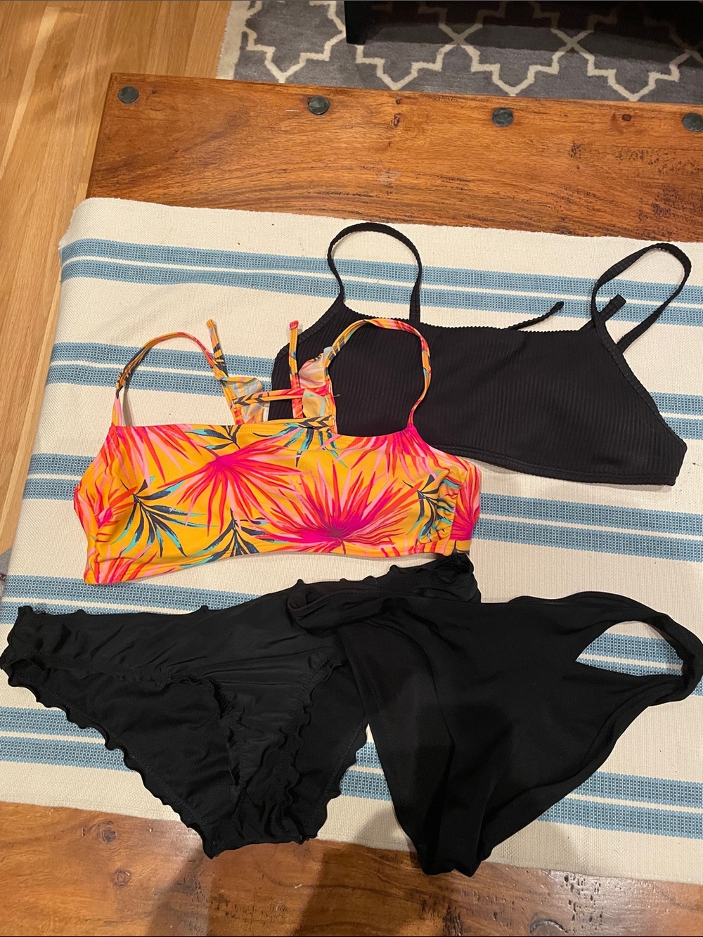 Hollister Yellow & Pink Tropical Floral Bikini Set with Black Mix Tops